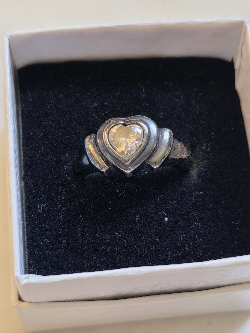 925 Silver Heart Ring with Clear Heart-Cut Stone